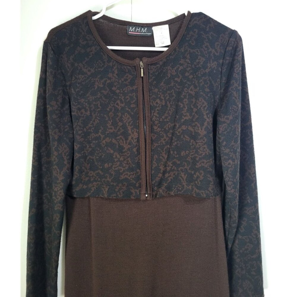 VTG MHM Melissa Harper Mock Sweater Dress Long Grunge Skater 90s Brown Black - Picture 4 of 11